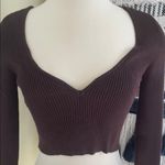 Double Zero Brown Ribbed Crop Blouse Long Sleeve Photo 1