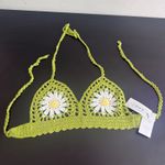Cider  Crochet‎ Daisy Halter Crop Bralette Top Size L Green Festival Hippie NEW Photo 8