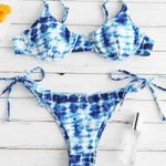 Zaful NEW!  Tie Dye Bikini Set S Underwire Top & High Cut String Bottoms Blue Photo 0