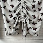 Butterfly Print Ribbed Tie Front Y2k Long Sleeve Top Size XL Photo 4