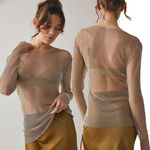 Free People NEW  Women's Pink Filter Finish Long Sleeve Metallic Mesh Size Small Photo 1