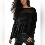 Free People  Black Lace Layered Long Sleeve Blouse – Size Small Photo 1