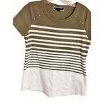 Karen Scott Sport Small Cotton Casual Sporty Olive & White Striped T-Shirt Photo 2