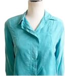 Partners Women’s Vintage 100% Silk Shirt Teal Long Sleeve Shoulder Pads Small Blue Photo 2