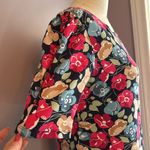 Ann Taylor  Factory colorful red and blue floral top with short puff sleeves S Photo 3