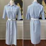 Vintage 80s Serbin Petite Seersucker Stripe Shirt Dress M 8 Blue Size 8P Photo 1