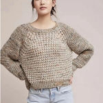MOTH by Anthropologie Textured Wool Blend Sweater Pullover Earth Tones Small Brown Photo 0