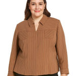Larry Levine Women's Tan & White Pinstripe Blazer Jacket - Size 16 Photo 0