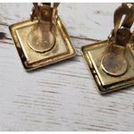 Vintage Clip On Earrings Diamond Shape Black with Dark Gold Pattern 7/8" Photo 5