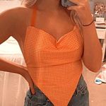 The Vintage Shop Orange Gingham Print Cowl Neck Crop NWOT Photo 0