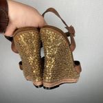 Chinese Laundry Laundry Size 9.5 Embellished Wedge Sandals Brown Leather Rhinestone Buckle Strap Photo 2