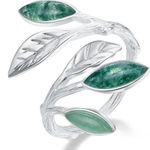 Sterling Silver S925  Marquise Shape Jade Aventurine Open Leaf Ring Photo 5