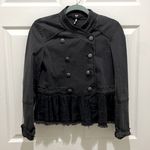 Free People  Black Military Double Breasted Ruffle Hem Jacket Photo 0