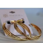 Daisy Fuentes NIP Daisy Fuentez Diva 2.5" Twisted Crossant Tube Hoop Post Gold Tone Earrings Photo 1