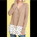 DOUBL JU Long Sleeve, Size XL, Super Soft Top, Button up Front Tan Photo 8