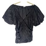 Reformation  Sonny Puff Sleeve Top Size 10 Black Short Sleeve Ruched Blouse Photo 3