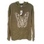 Just Polly Butterfly Hoodie Sweater Junior's Medium Olive Boho Hippie Retro NWT‎ Green Photo 1