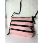 New York Pastel Pink Black Faux Leather Multi Zipper Pocket Shoulder Purse Bag Photo 4