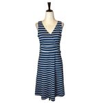 Eddie Bauer  Blue And White Striped Sleeveless V Neck Fit And Flare Dress Size S‎ Photo 1