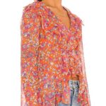 Free People NEW NWT  nina printed top in tulip ditsy orange floral bell sleeve Photo 3