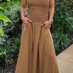 ZARA NWT brown smocked halter neck ruched stretchy contrasting midi dress Photo 8