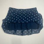 American Eagle Navy Blue Mini Skirt Heart Print Ruffled Drawstring Size Small Photo 4
