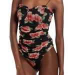 Leith Ruched mesh floral print bodysuit Photo 0