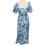 Gorgeous Blue Floral Maxi Dress Puff Sleeves Square Neck Photo 5