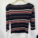 CLIO Striped Knit Top Black Pink‎ Beige 3/4 Sleeve Fitted Pullover Photo 2