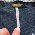 Free People Black Denim Trucker Jacket Hooded Distressed Knit Sleeves Size S Photo 10