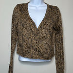 American Eagle  Plush Leopard Print Cropped Cardigan Sweater Women's Small Photo 0
