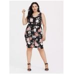 Torrid  Black Floral Stretch‎ Scuba Bodycon Sleeveless Dress Size 2X Photo 2