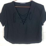 Brandy Melville Black Crop Tie V-neck Top ONE SIZE  Photo 0