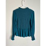 Karlie Teal Smocked Long Sleeve High Neck Blouse Size Small Elegant Work Office Photo 5