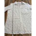 August Silk August Silk Shirt Top Blouse Button Down White Eyelet Roll Tab Sleeve XL cotton Photo 6