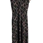 Vintage Y2K BCBG Silk Sheath Dress 2 Black Geometric Cowl Neck Midi Lined Photo 2