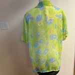 Vintage 90s Hawaiian Green Floral Sheer Button Up Blouse size M made in France Size M Photo 3