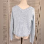 JOLIE & JOY Cropped V Neck Sweater with Drawstring Adjustable Hem Light Blue Photo 1