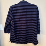 John Mark  Striped Button Down 3/4 Sleeve Blouse‎ Navy Size Small Photo 3