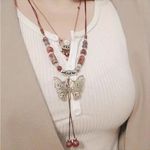 Retro Hollow‎ Copper Butterfly Pendant With Ceramic Beads Necklace Ethnic Style Photo 4