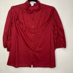 80s Vintage Burgundy Maroon Ruffle Peasant Boho Blouse Sz? Medium Red Photo 1