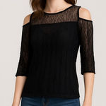 IRO  Camille Cold Shoulder Crochet Mesh Knit Blouse in Black Photo 0