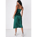 Lulus ‎ Down To Dance Emerald Green Satin Gathered Tulip Midi Dress Size XL Photo 1