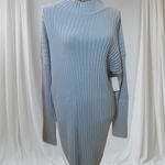 BP NWT . Mock Neck Long Sleeve Cotton Blend Rib Sweater Dress In Blue Cashmere L Photo 9