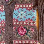 Vintage River Art Brown Rose Wool & Silk Cardigan Size Large Photo 2