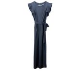 Calvin Klein  Chambray Denim Ruffle Sleeve Belt‎ Wide Leg Crop Jumpsuit Pockets 6 Photo 5