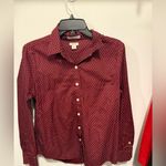 L.L.Bean  woman’s small button down shirt maroon heart motif Photo 1