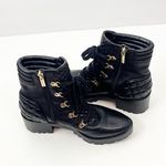 Karl Lagerfeld Pervot Black Leather Round Toe Side Zip Quilted Combat Boots 6 Photo 8