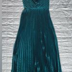 Boston Proper Emerald Green Pleated Liquid Shine Babydoll Maxi Dress Formal - 8 Photo 2