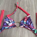 Colorful Halter Bikini Top with Gold Ring Pink Size M Photo 0